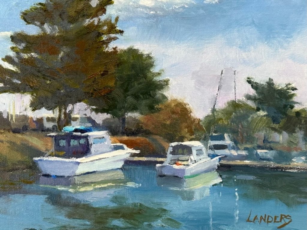 Fishing boats and cypress trees